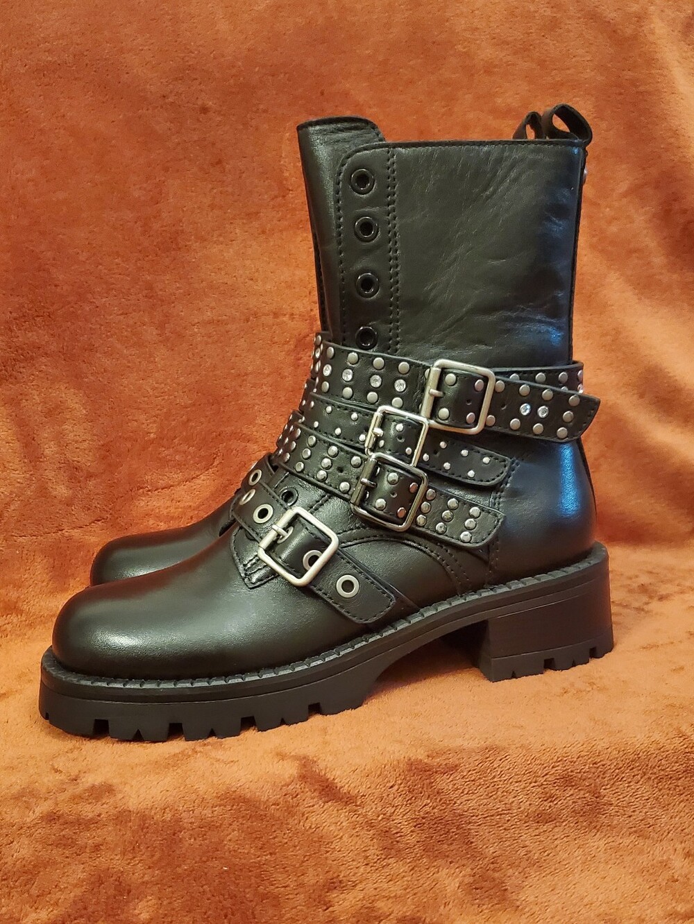 ALDO Studded Black Leather Combat Boots